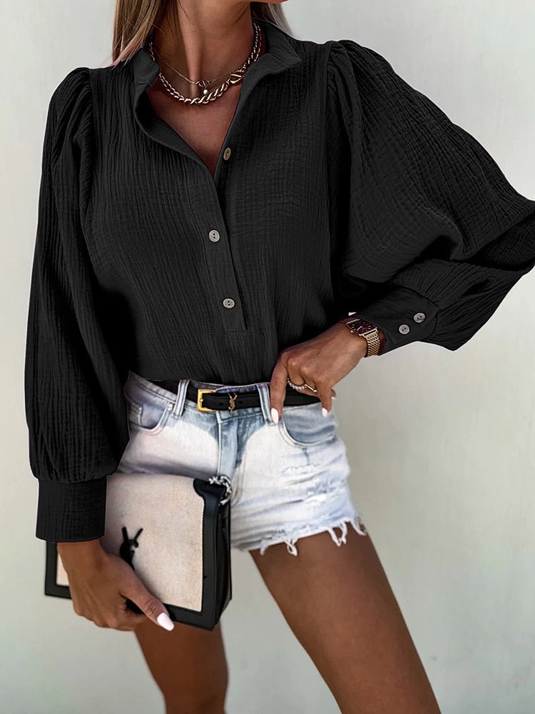 Women's Blouses Fashion Style Button Lantern Long Sleeve Blouse