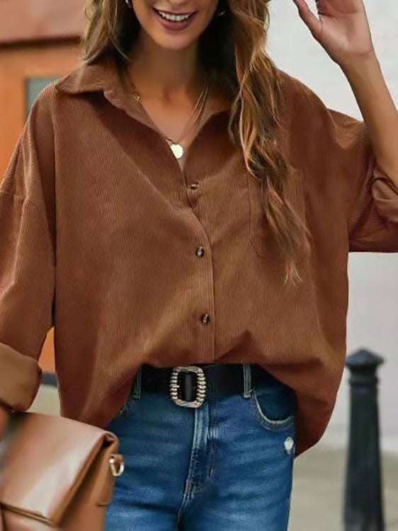 Women's Blouses Solid Button Lapel Long Sleeve Blouse