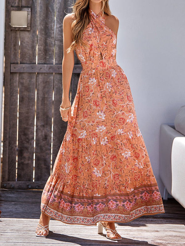 Women's Dresses Bohemia Style Printed Casual Halter Maxi Dress