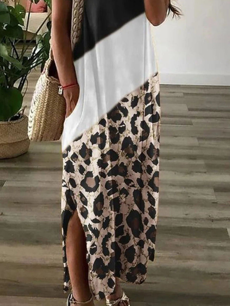 Women's Dresses Casual Leopard Print Slit Short Sleeve Dress