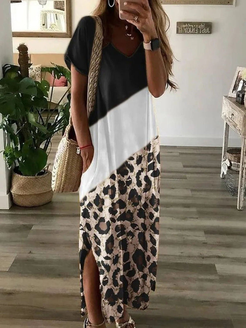Women's Dresses Casual Leopard Print Slit Short Sleeve Dress