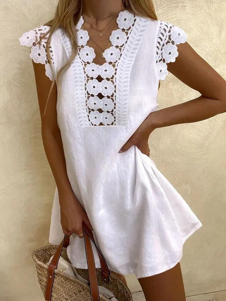 Women's Dresses Casual Solid Lace Short Sleeve Dress