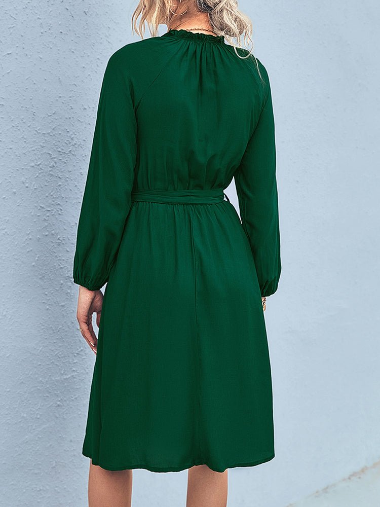 Women's Dresses Classic Solid Lace Up Long Sleeve Mini Dress