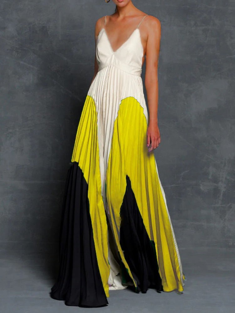 Women's Dresses Colorblock Sling Pleated Slim Dress