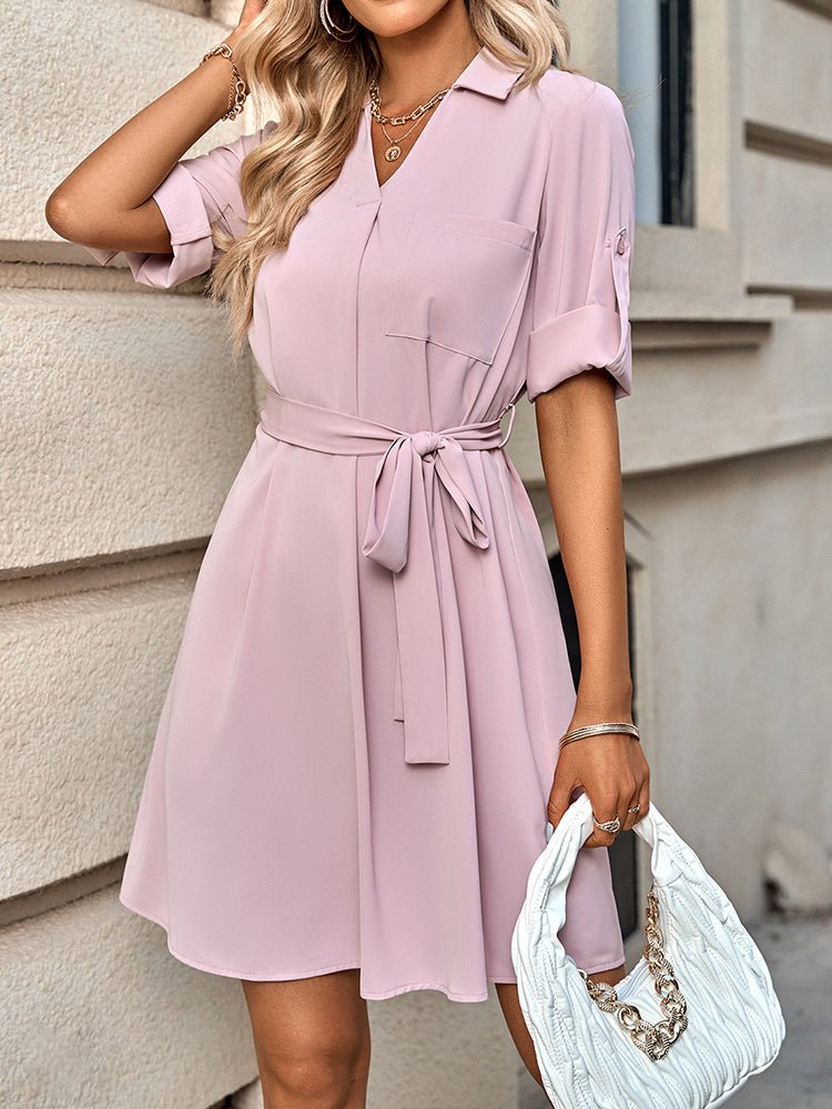 Women's Dresses Fashion Solid Color Lapel Half Sleeve Mini Dress