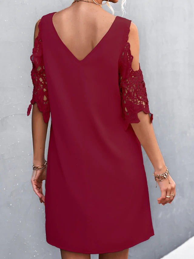 Women's Dresses Heart Print Lace Off Shoulder Short Sleeve Dress