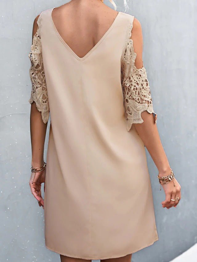 Women's Dresses Heart Print Lace Off Shoulder Short Sleeve Dress