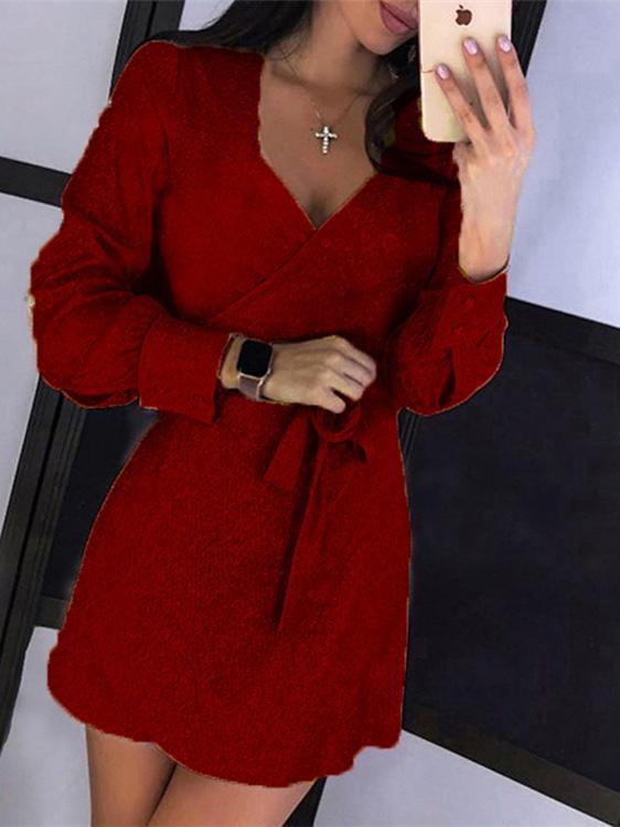 Women's Dresses Lace-Up V-Neck Long Sleeve Sequined Dress