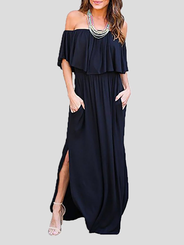 Women's Dresses One-Shoulder Ruffled Pocket Slit Dress