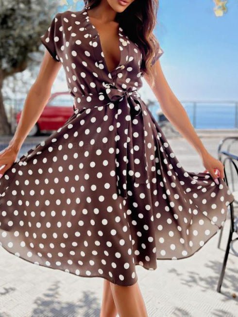 Women's Dresses Polka Dot Print V-Neck Short Sleeve Dress