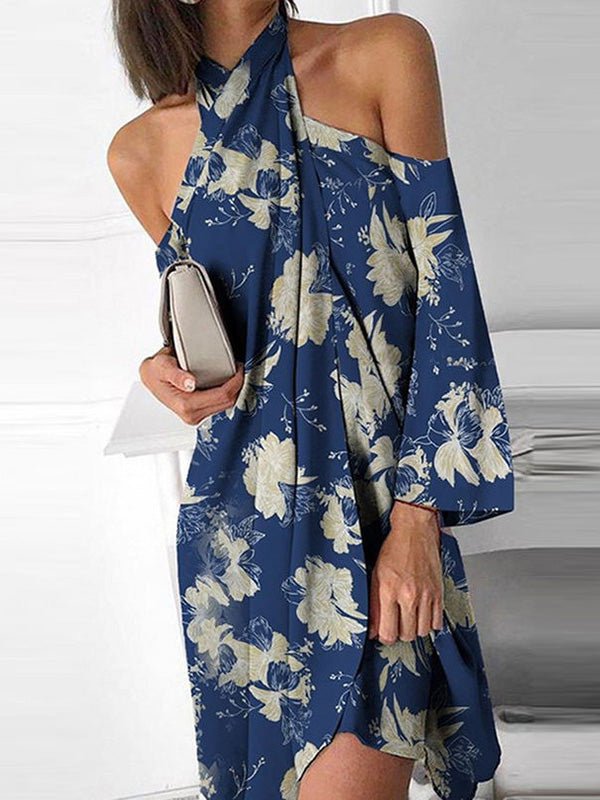 Women's Dresses Printed Halter Off-Shoulder Irregular Dress