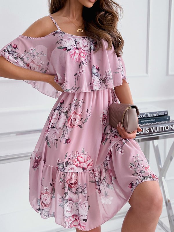 Women's Dresses Printed Sling Off Shoulder Chiffon Dress