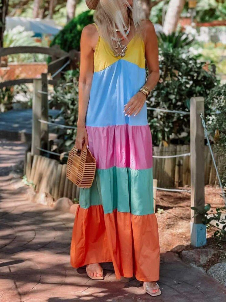 Women's Dresses Sling V-Neck Multicolor Print Dress