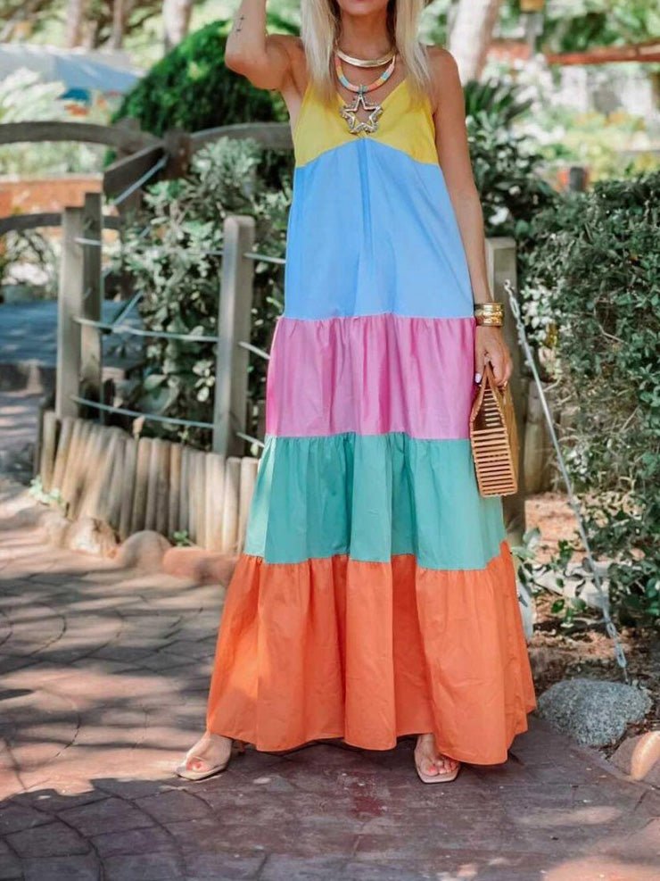 Women's Dresses Sling V-Neck Multicolor Print Dress