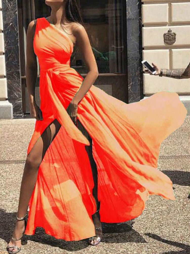 Women's Dresses Sloping Shoulder Slit Chiffon Dress