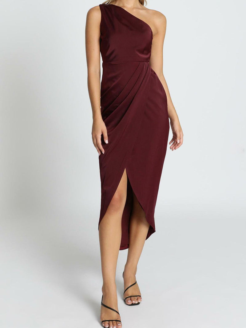 Women's Dresses Solid One Shoulder Sleeveless Irregular Slit Dress