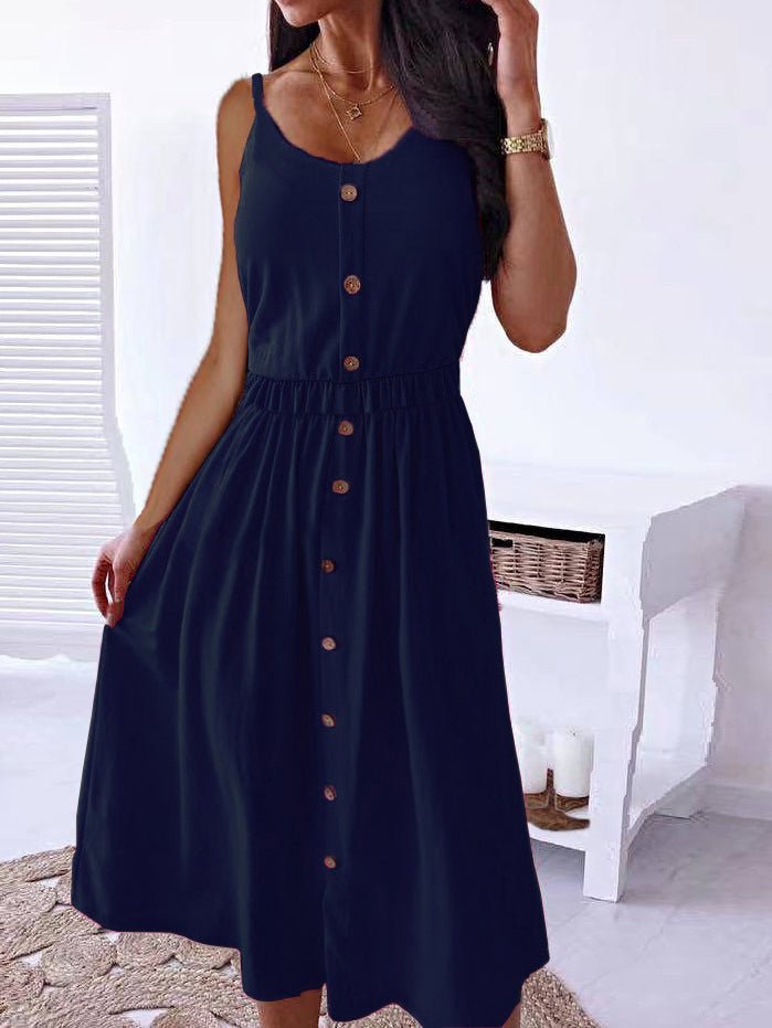 Women's Dresses Solid Sling Button Sleeveless Casual Dress