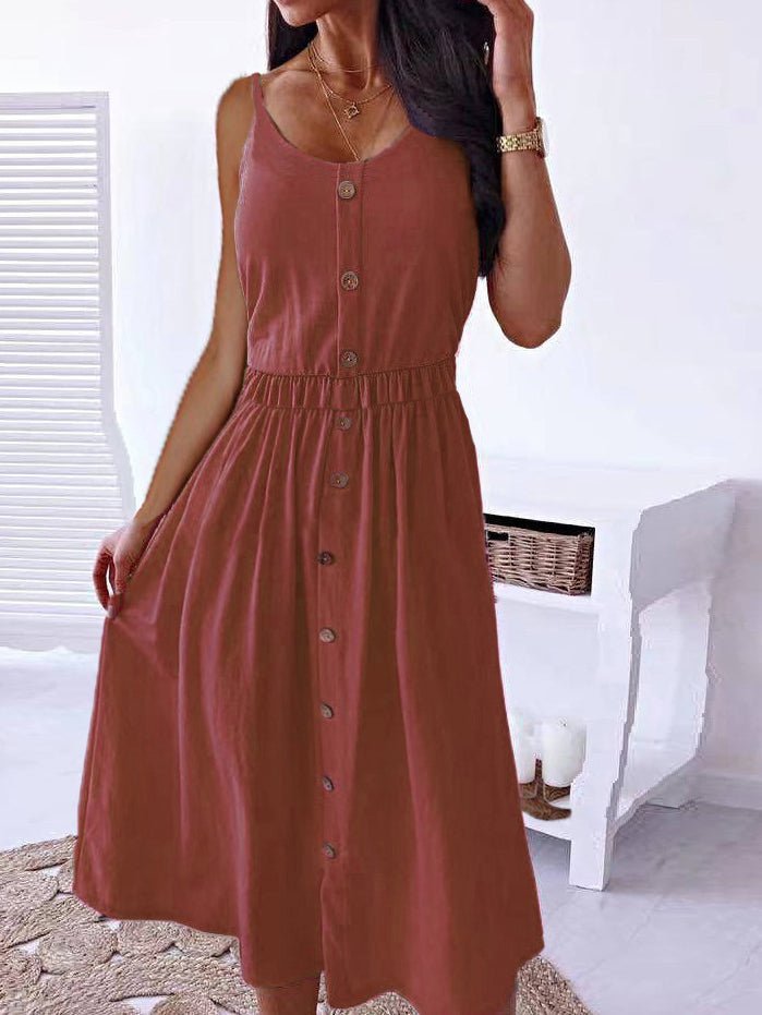 Women's Dresses Solid Sling Button Sleeveless Casual Dress