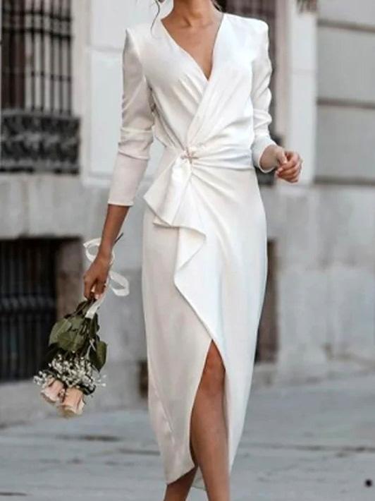 Women's Dresses Temperament V-Neck Long Sleeve Dress