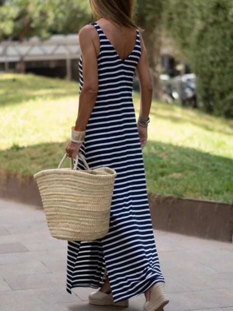 Women's Dresses V-Neck Striped Print Casual Maxi Dress