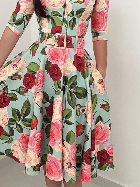 Women's Dresses Zip Floral Print Half Sleeve Dress