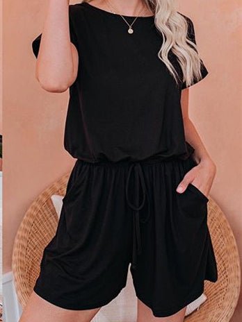 Women's Jumpsuits Solid Short Sleeve Drawstring Casual Jumpsuit