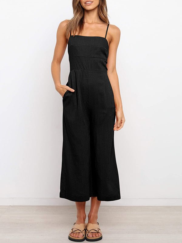 Women's Jumpsuits Solid Sling Open Back Sleeveless Jumpsuit