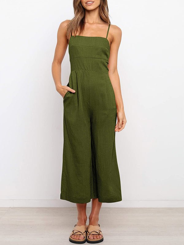 Women's Jumpsuits Solid Sling Open Back Sleeveless Jumpsuit