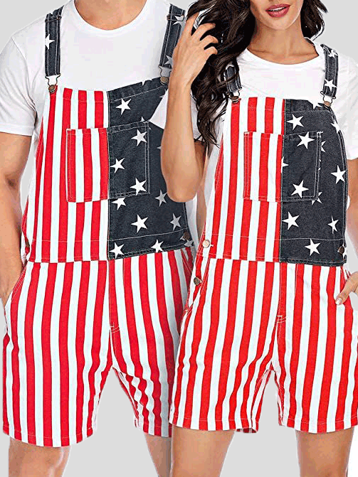 Women's Jumpsuits Striped Star Print Couple Pocket Jumpsuit