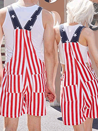 Women's Jumpsuits Striped Star Print Couple Pocket Jumpsuit