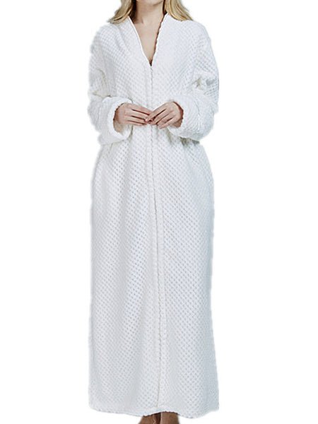 Women's Pajamas Solid Zip Flannel Long Sleeve Nightdress