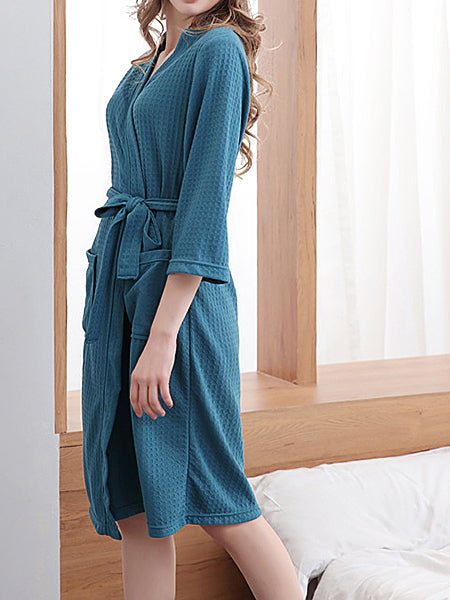 Women's Pajamas Waffle Pocket Tie Long Sleeve Robe