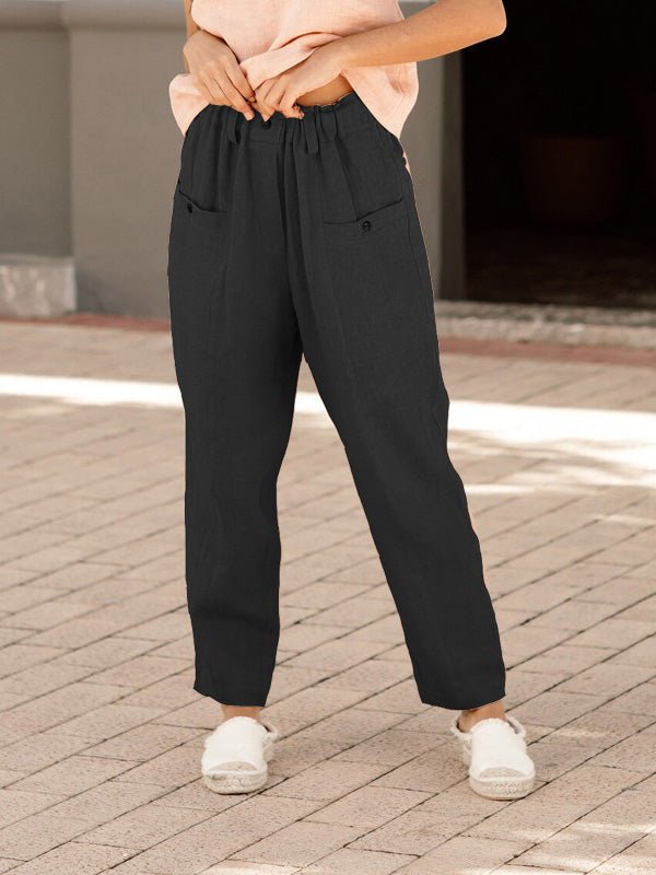 Women's Pants Button Pocket Elastic Waist Casual Pants