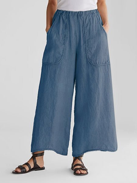 Women's Pants Casual Slip Pocket Cotton And Linen Wide Leg Pants