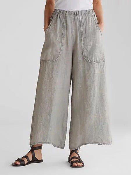 Women's Pants Casual Slip Pocket Cotton And Linen Wide Leg Pants