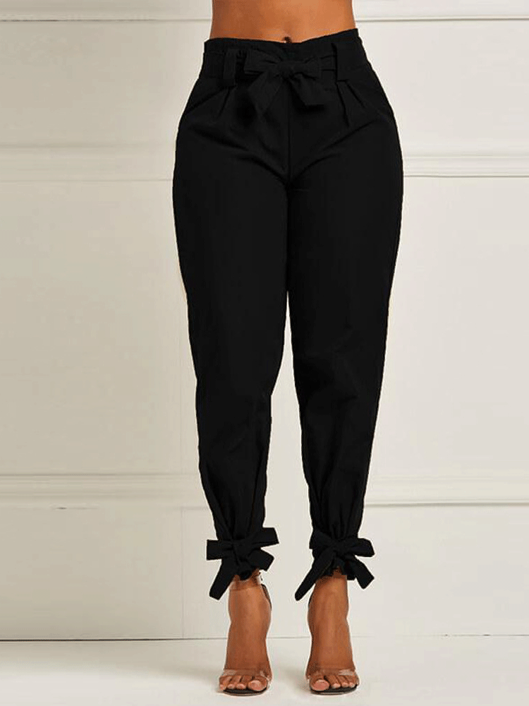 Women's Pants Pure Bowknot Belted Casual Pants