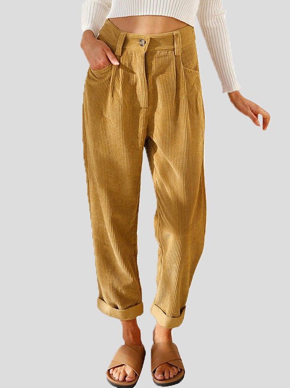 Women's Pants Solid Corduroy Pocket Straight-Leg Pant