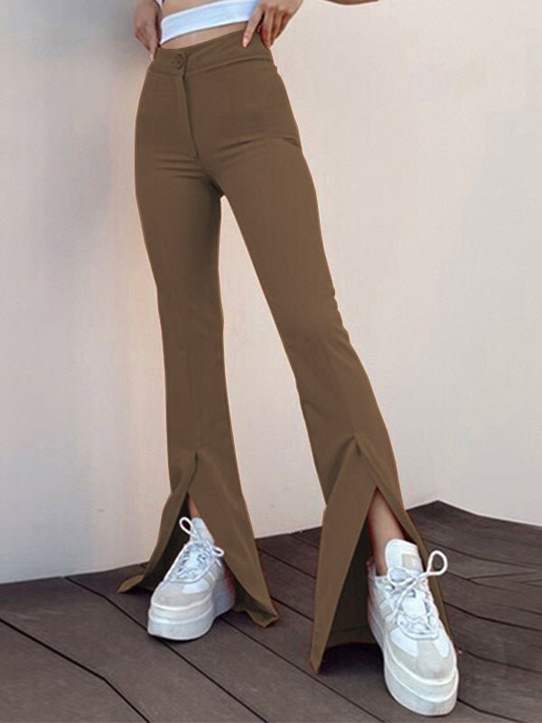 Women's Pants Solid Slim Fit Slit Flared Pants