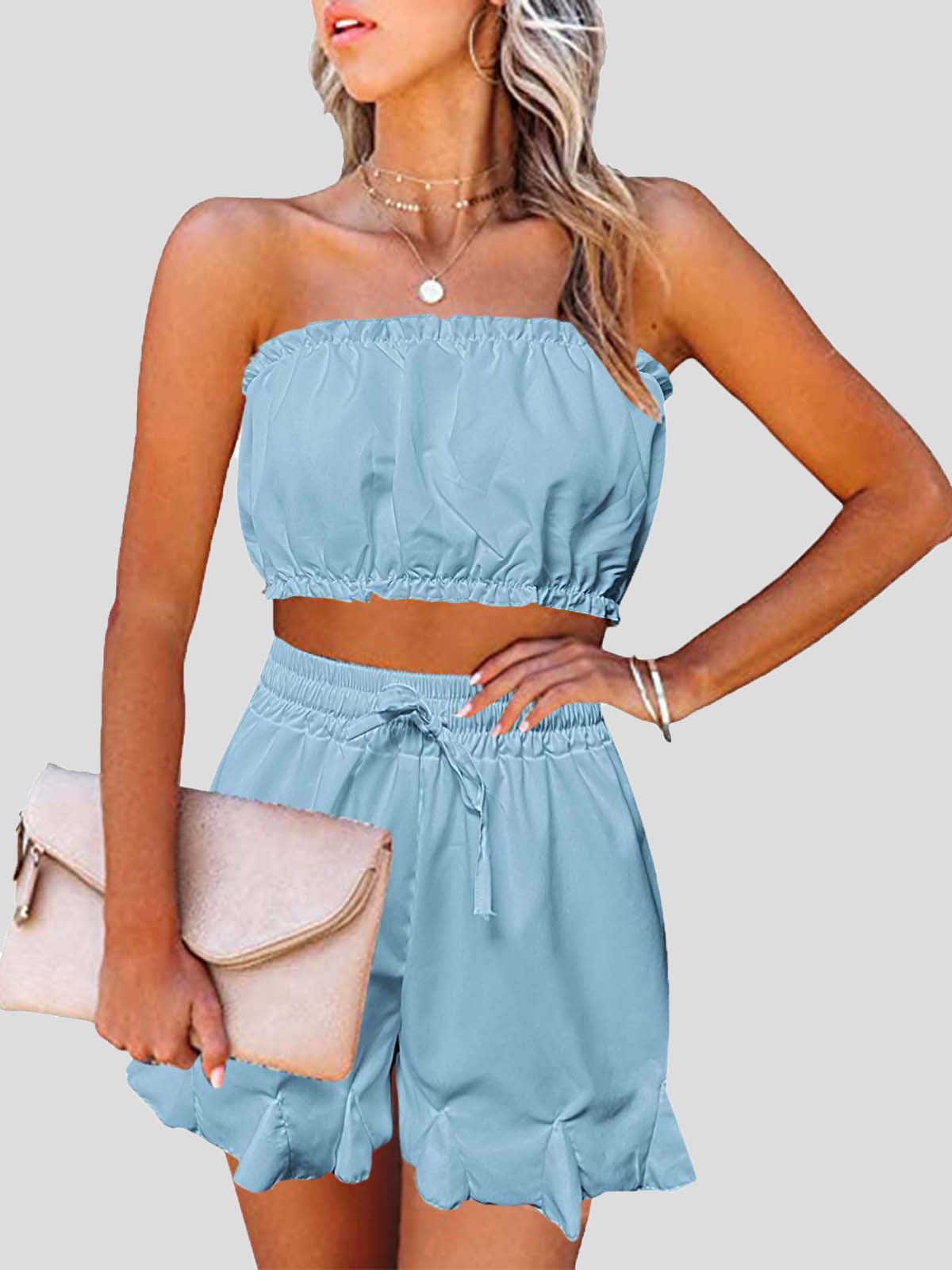 Women's Sets Printed Wrap Chest Sleeveless Top & Shorts Two-Piece Set