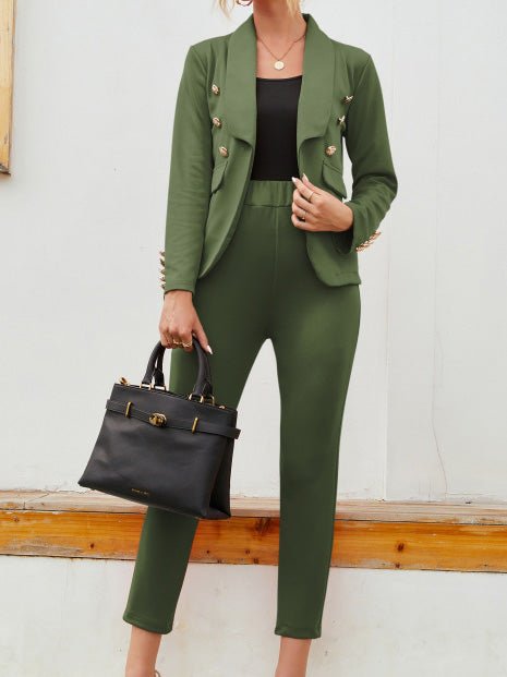 Women's Sets Solid Double Breasted Suit & Trousers Two Piece Set