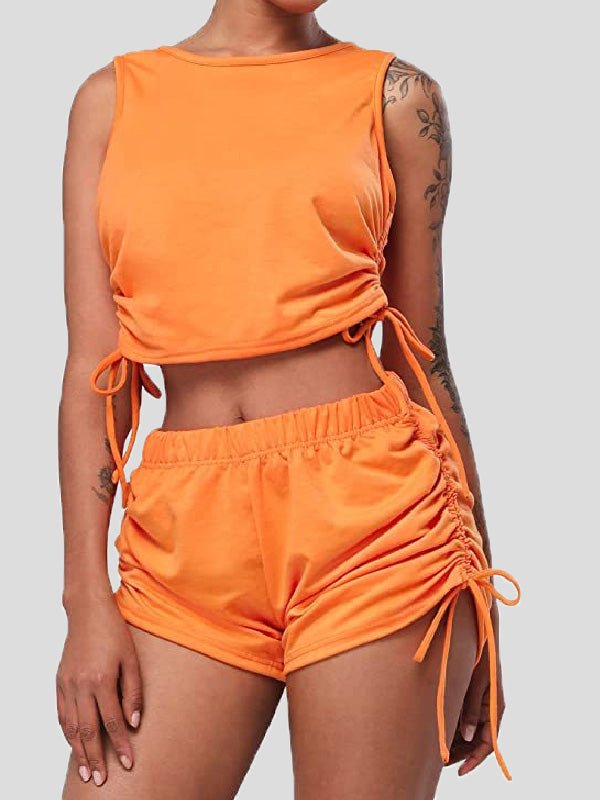 Women's Sets Solid Drawstring Tank Top & Shorts Two-Piece Set
