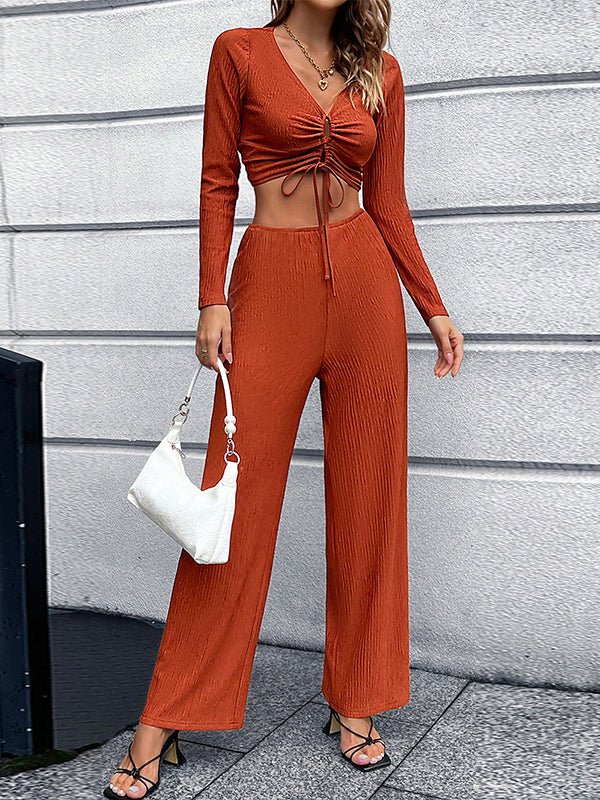 Women's Sets Solid V-neck  Bowknot Sexy Two-piece Suit
