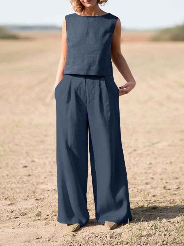 Women's Sets Solid Vintage Vest & Pants Casual Two-Piece Set