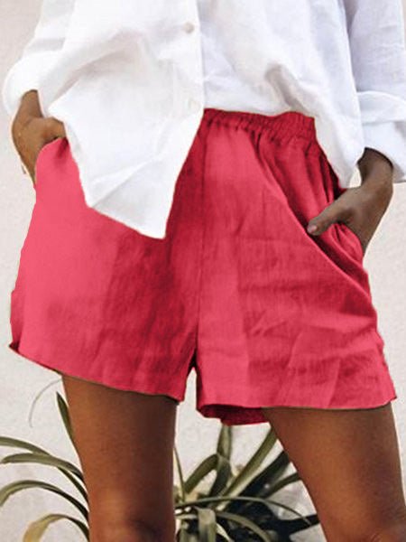Women's Shorts Casual Solid Elastic Pocket Short