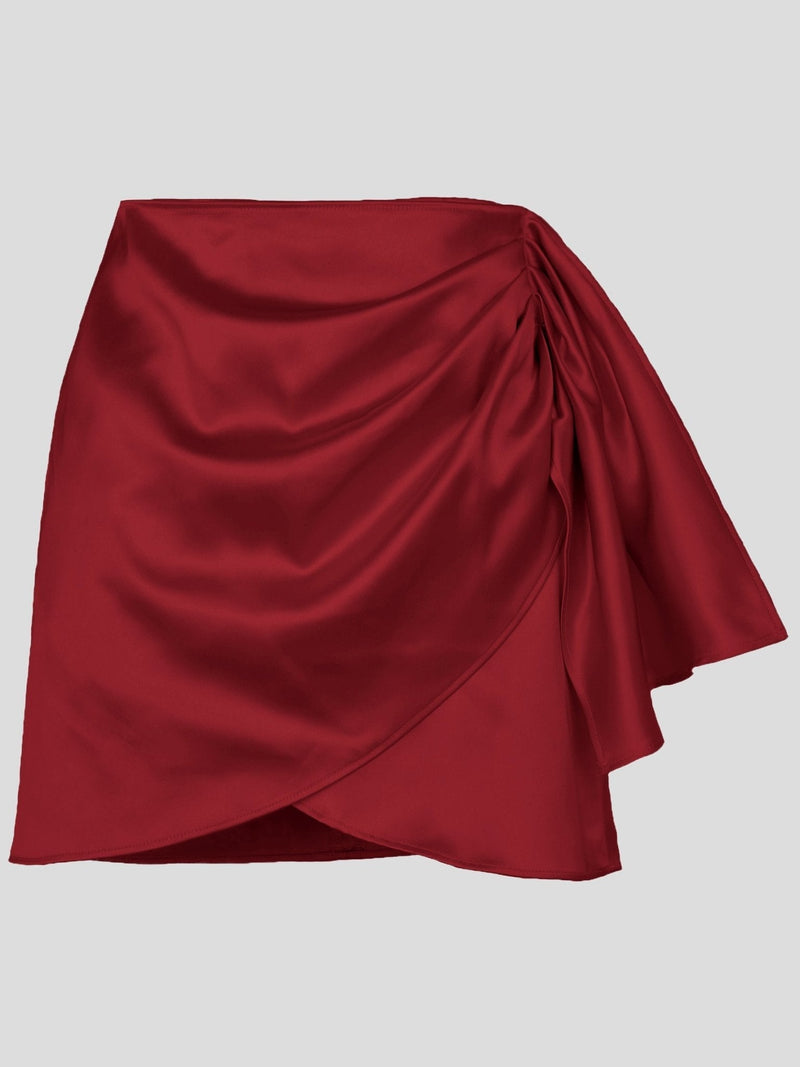 Women's Skirts Solid Satin High Waist Irregular Skirt