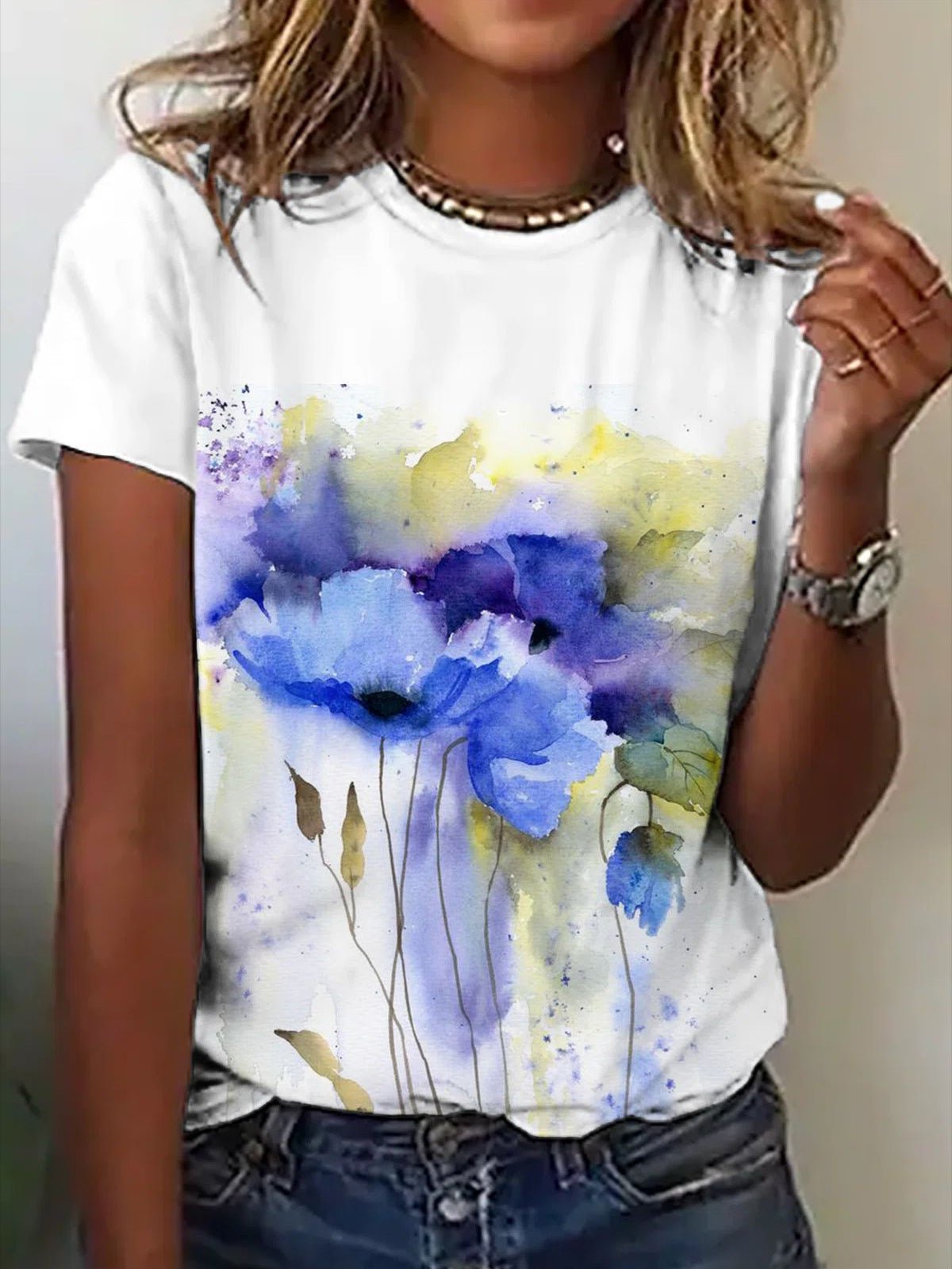 Women's T-Shirts Floral Print Crew Neck Short Sleeve T-Shirt