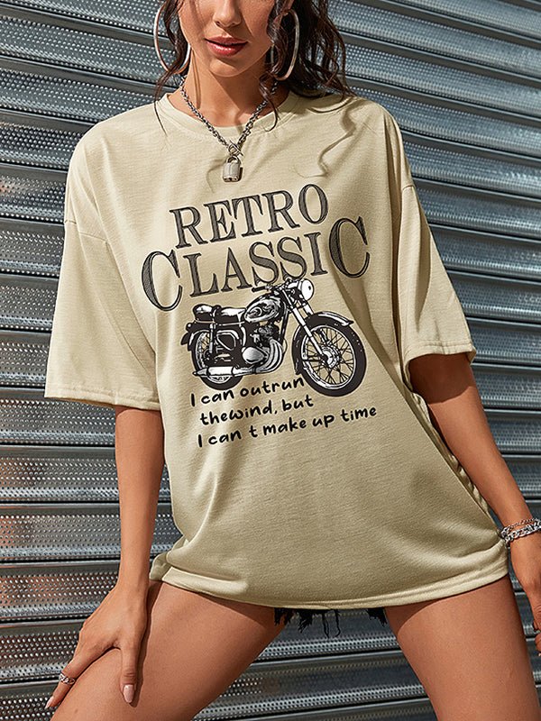 Women's T-Shirts Retro Classic Mid Sleeve Motorcycle Printed T-Shirt