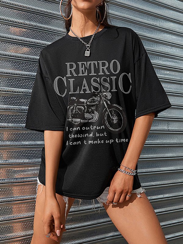 Women's T-Shirts Retro Classic Mid Sleeve Motorcycle Printed T-Shirt
