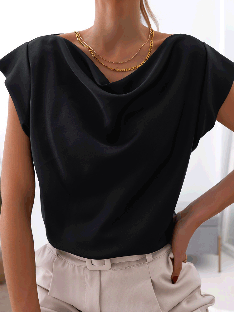 Women's T-Shirts Simple Pile Collar Short Sleeve T-Shirt
