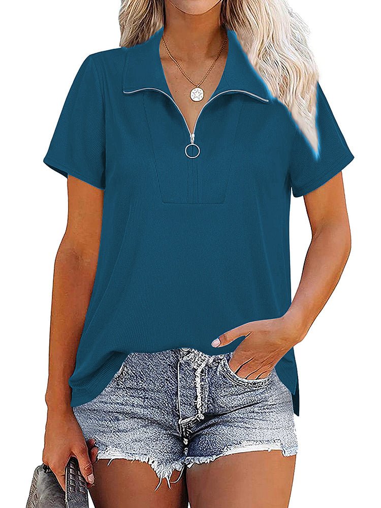 Women's T-Shirts Thread Zip Loose Solid T-Shirt